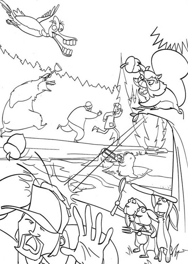 Oliver and Company, : The Hunter Running Away in Open Season Coloring Pages