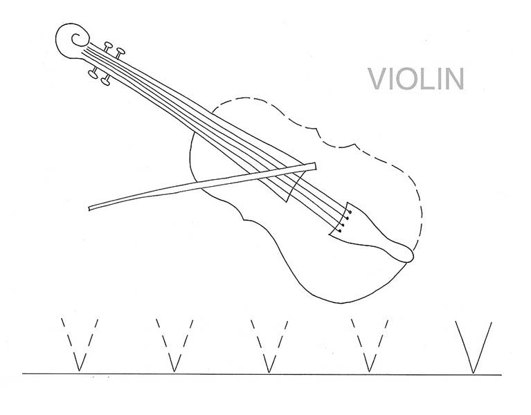 Letter V, : Violin for Learning Letter V Coloring Page