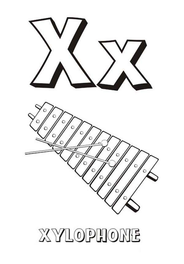 Letter X, : Alphabet Letter X is for Xylophone Coloring Page