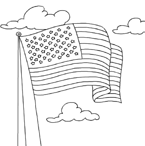 Independence Day, : American Flag Waving on 4th July Independence Day Coloring Page