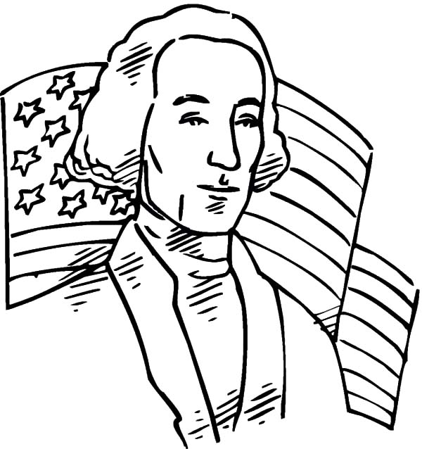 Independence Day, : American Flag and George Washington on 4th July Independence Day Coloring Page