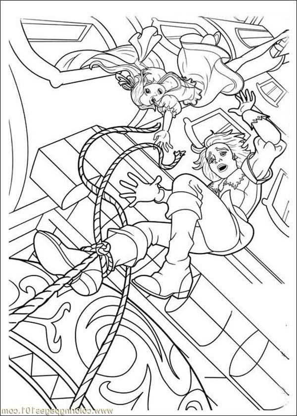 Barbie and Three Musketeers, : Barbie and Three Musketeers Coloring Pages Falling Down from Building