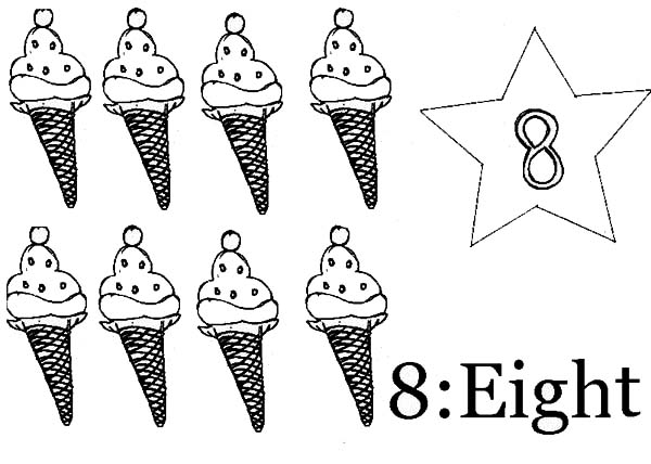 Number 8, : Count Ice Cream to Number 8 Coloring Page