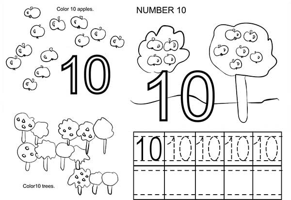 Number 10, : Count to Number 10 Coloring Page
