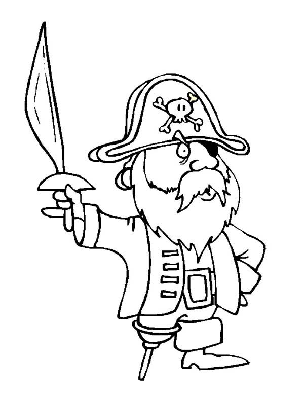 Pirates, : Cute Pirate Holding Sword Coloring Pages