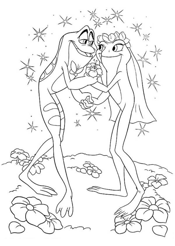 Princess and the Frog, : Frog Couple in Love in Princess and the Frog Coloring Pages