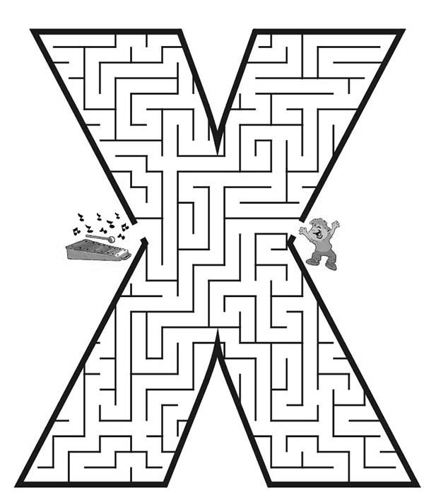 Letter X, : Learn Letter X Maze Coloring Page