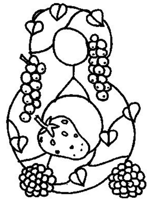 Number 8, : Learn Number 8 with Eight Fruits Coloring Page