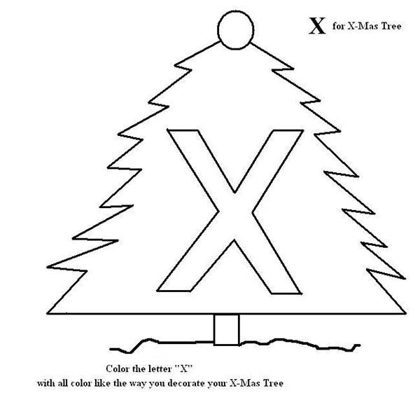 Letter X, : Letter X for X Mas Tree Coloring Page