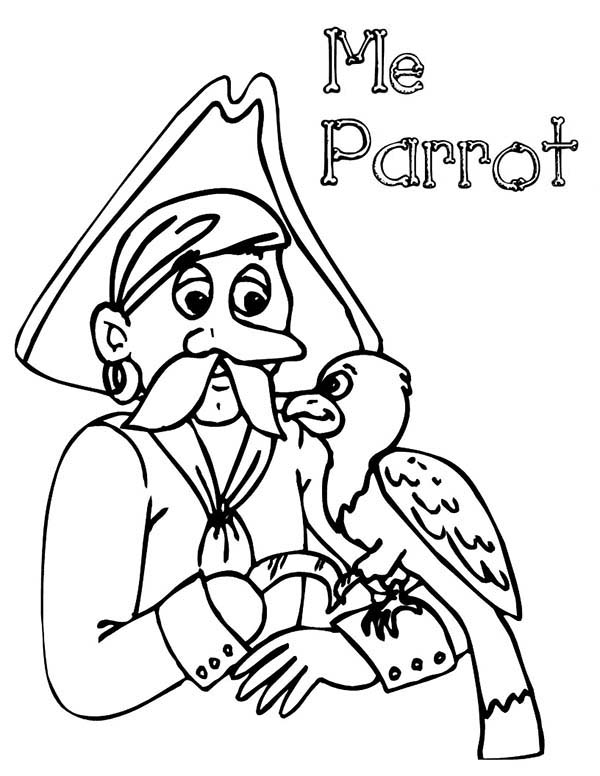 Pirates, : Mr Pirate and His Parrot Coloring Pages