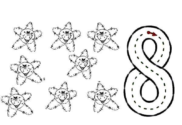 Number 8, : Number 8 Stars Coloring Page
