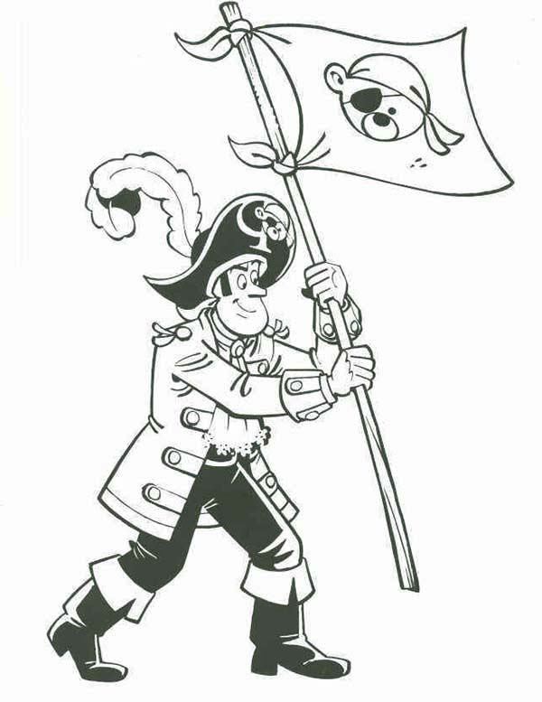 Piet Pirate, : Piet Pirate Stick Pirate Flag on New Island Coloring Pages