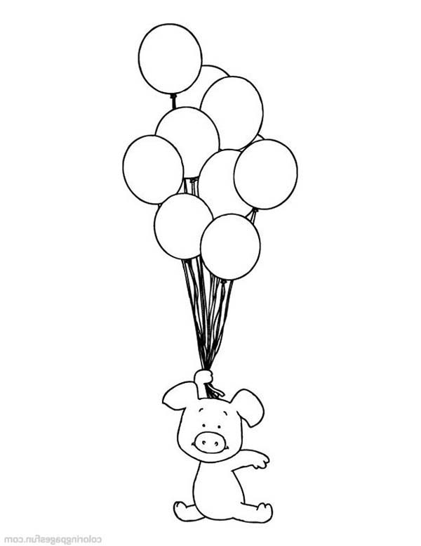 Piggly Wiggly, : Piggly Wiggly Flying with Balloons Coloring Pages