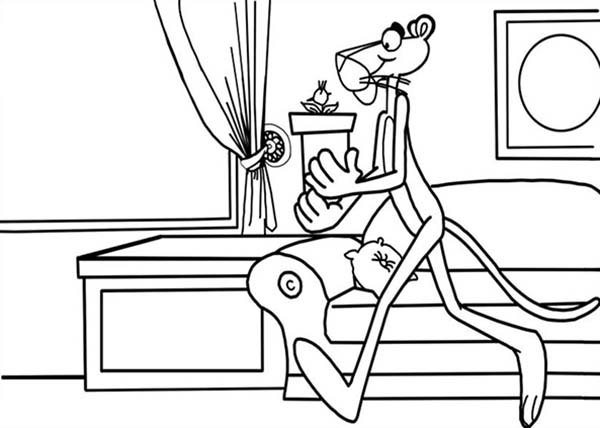 Pink Panther, : Pink Panther Decorating His Room Coloring Pages