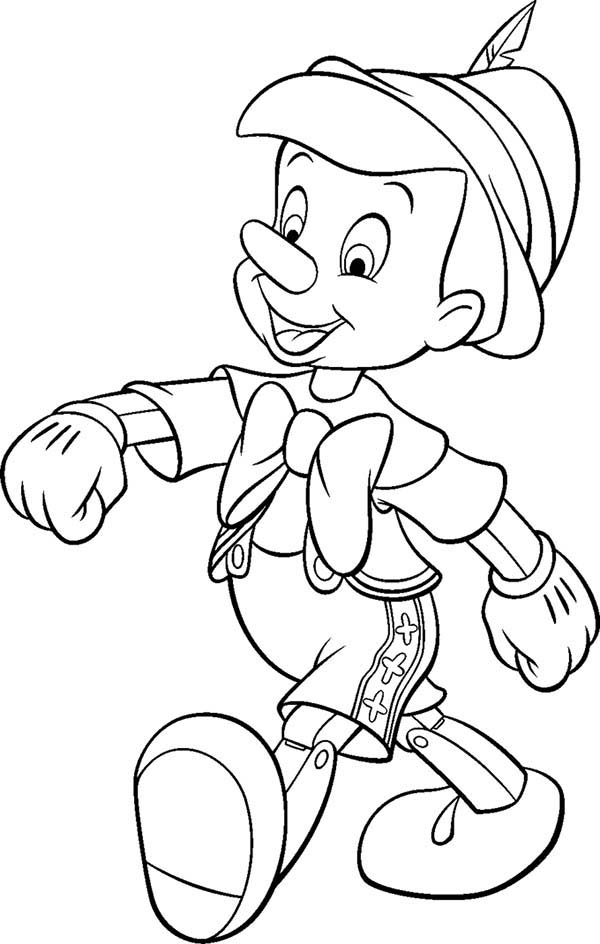 Pinocchio, : Pinocchio Walking at Town Coloring Pages