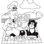 Postman Pat, Postman Pat Eating Sandwich On Picnic With Jess Coloring Pages: Postman Pat Eating Sandwich on Picnic with Jess Coloring Pages