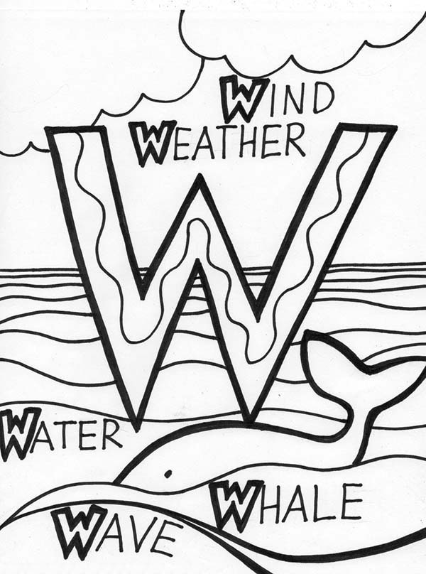 Letter W, : Words from Alphabet Letter W Coloring Page