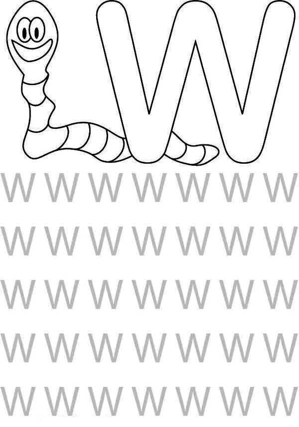 Letter W, : Worm is for Letter W Coloring Page