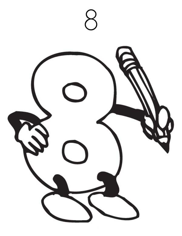 Number 8, : Write Number 8 Coloring Page