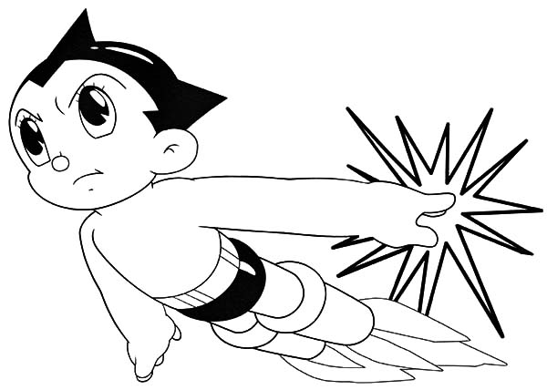 Astro Boy, : Astro Boy with Laser in His Hand Coloring Pages