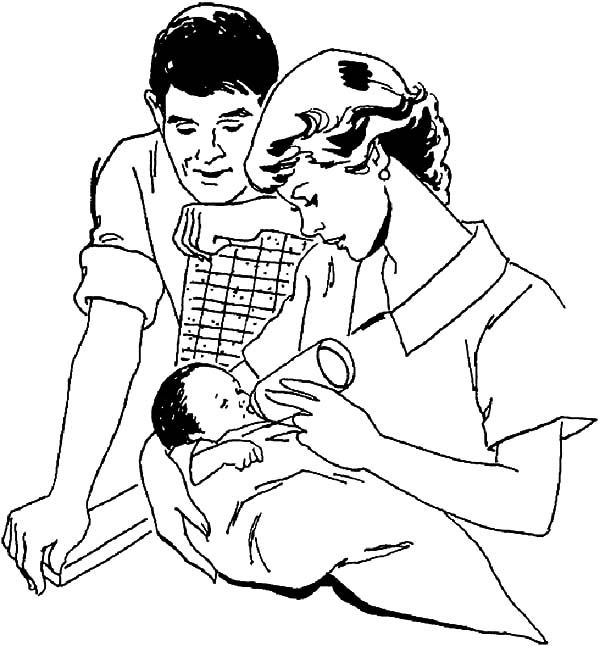 Babies, : Babies Milking by His Mother Coloring Pages