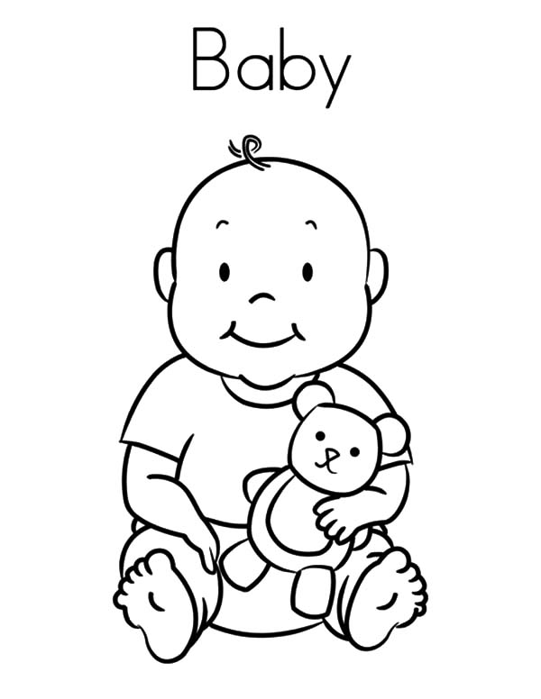 Babies, : Babies and His Teddy Bear Coloring Pages