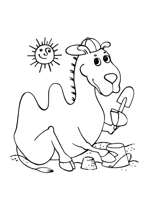 Bactria Camel, : Bactria Camel at the Beach Coloring Pages