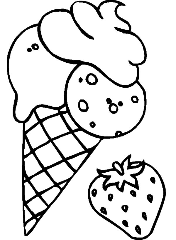 Ice Cream Cone, : Ice Cream Cone Flavoured Strawberry Coloring Pages
