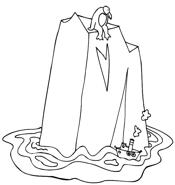 Iceberg, : Little Ship and Gigantic Iceberg Coloring Pages