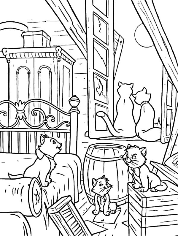 Aristocats, : The Aristocats Gather in Their House Coloring Pages