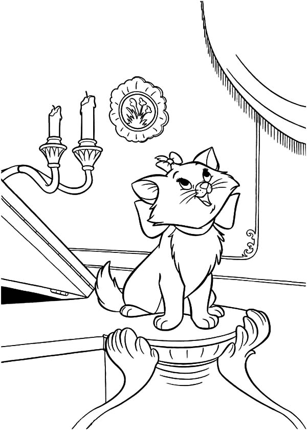 Aristocats, : The Aristocats Marie Singing at the Edge of Piano Coloring Pages