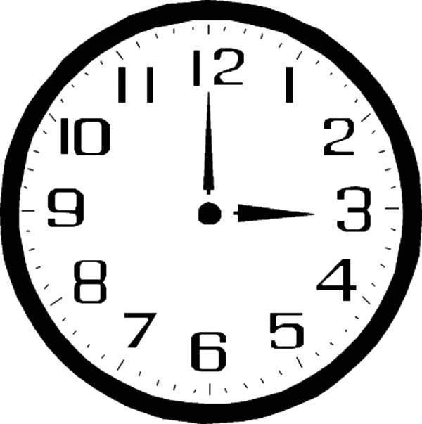 Analog Clock, : Three O'Clock on Analog Clock Coloring Pages
